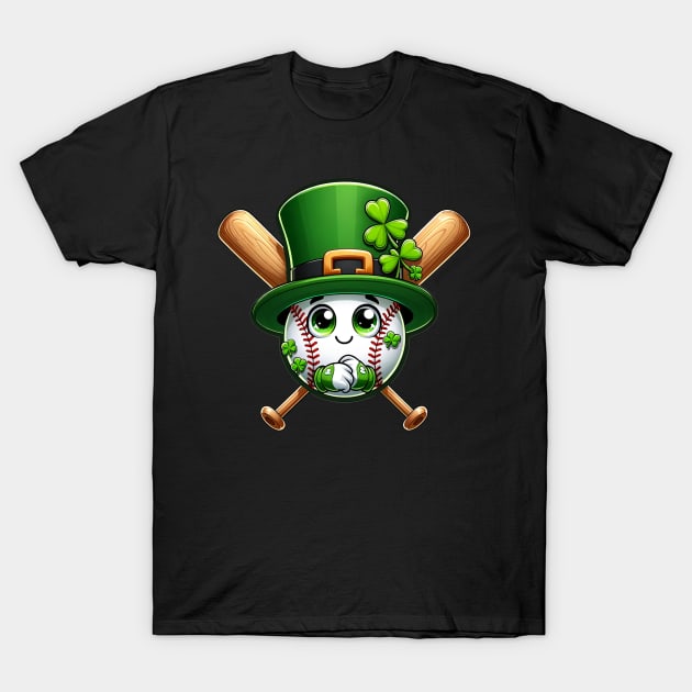 Kids Baseball St Patricks Day Shirt Ball Leprechaun Catcher T-Shirt by AE Desings Digital